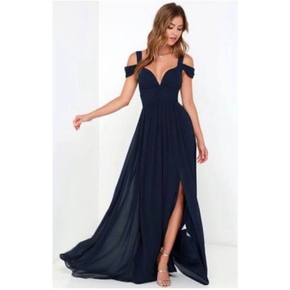 Bariano Australia Draped Shoulder Gown XS Navy